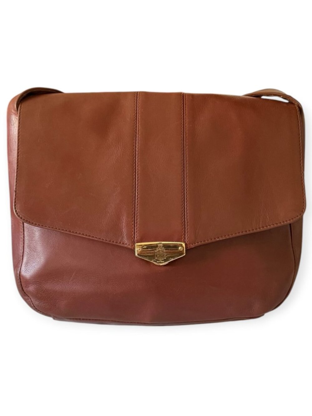 Vintage Mark Cross Cognac Brown Leather Flap Crossbody Bag - Picture 2 of 7
